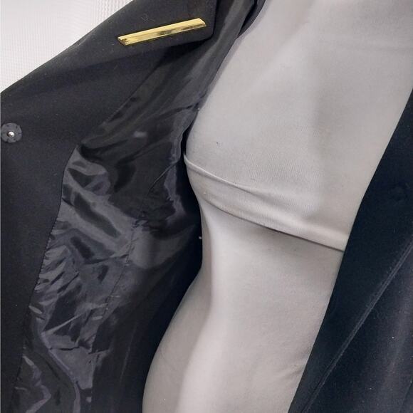 SHARAGANO NOIR! RICH BLACK UKTRA LONG, GOLD FRONT FOCAL POINT JACKET! SZ 10 - Picture 7 of 14